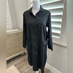 ILEENgirl, Black Coatdress with Buckle in Back, Size L (see measurements)